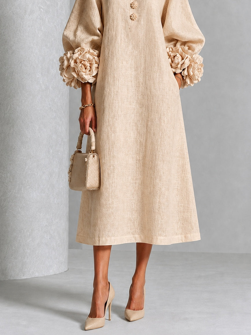 Flavie | Buttoned Floral Dress Beige
