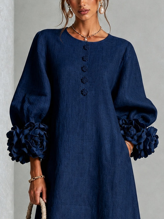 Candide | Navy Blue Buttoned Floral Dress