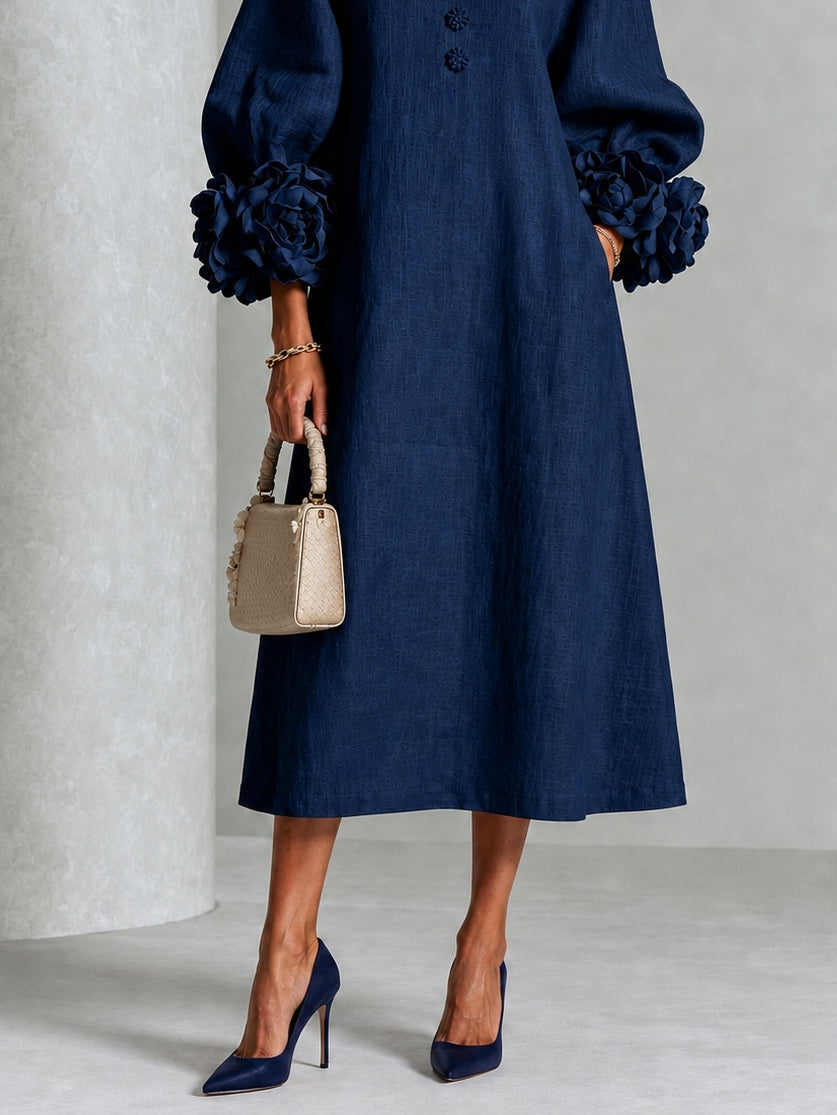 Candide | Navy Blue Buttoned Floral Dress