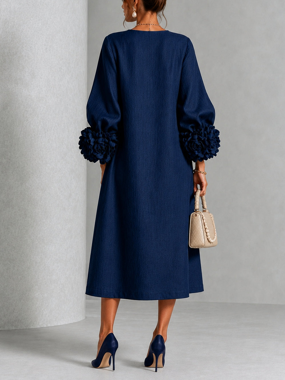 Candide | Navy Blue Buttoned Floral Dress