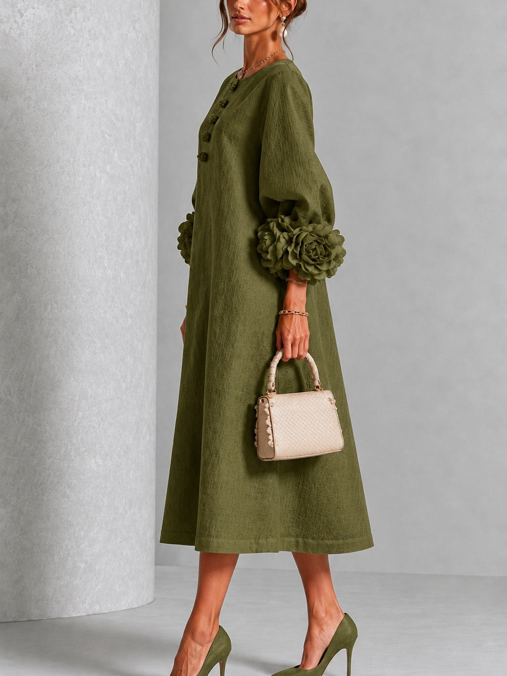 Olivia | Buttoned Floral Dress Olive
