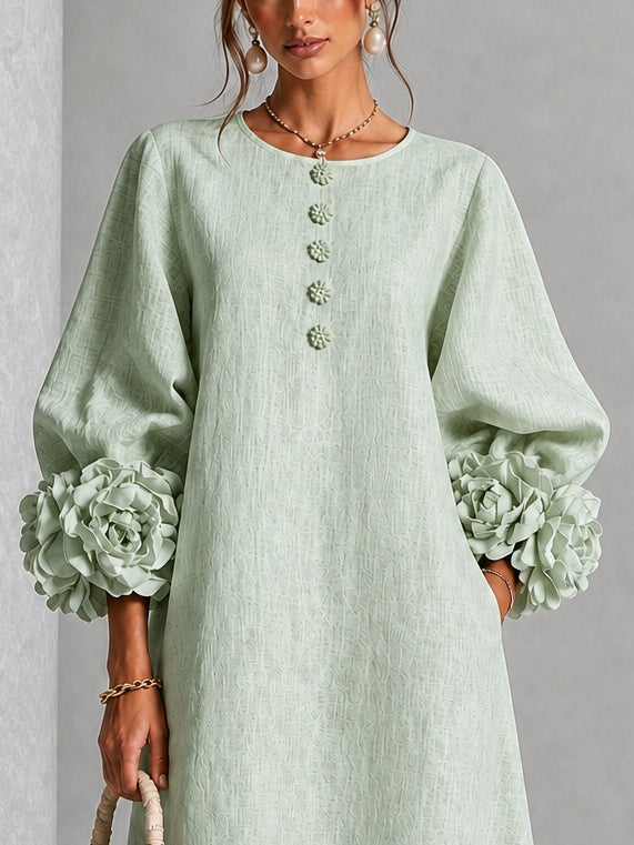 Sabine | Buttoned Floral Dress in Sage Green