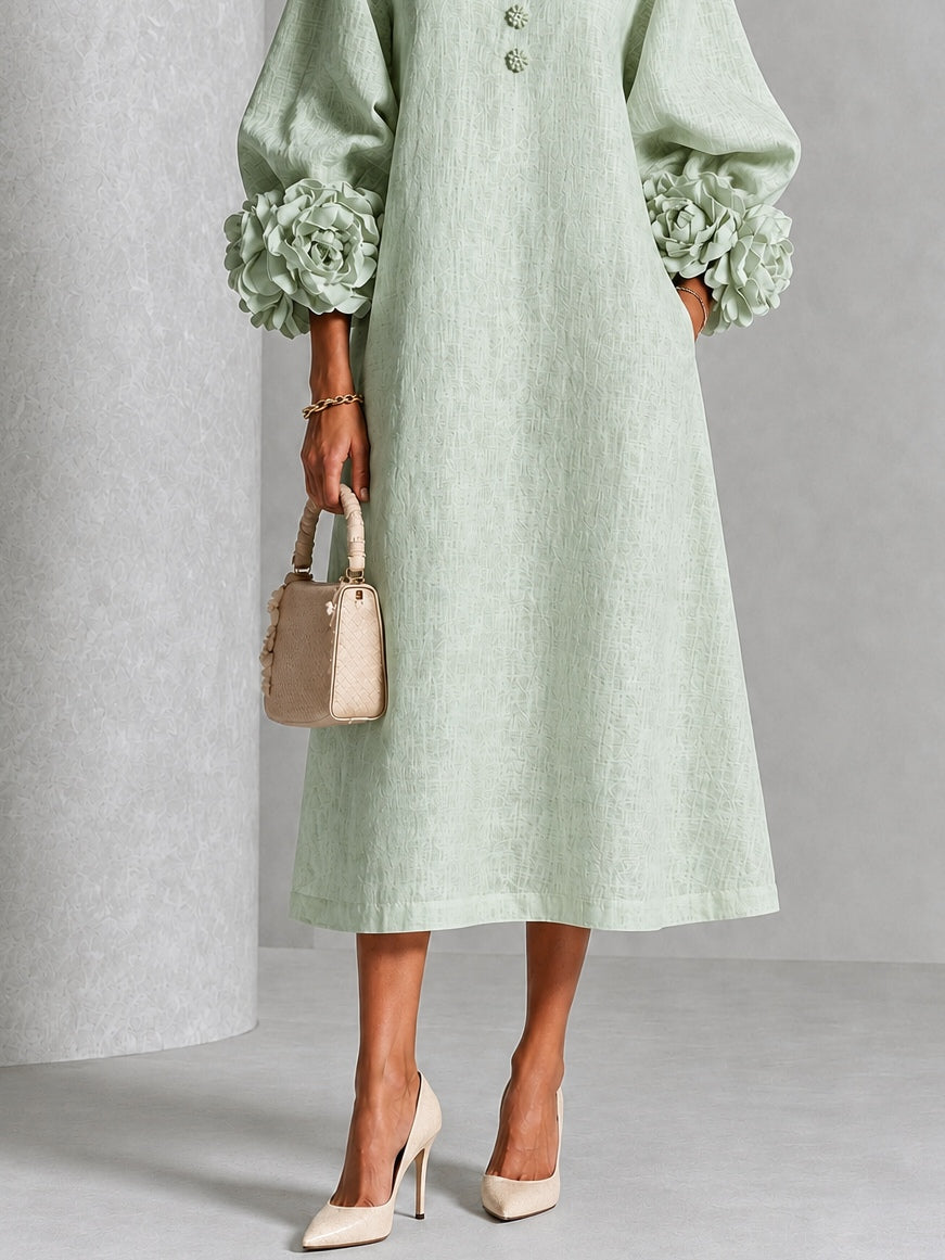 Sabine | Buttoned Floral Dress in Sage Green