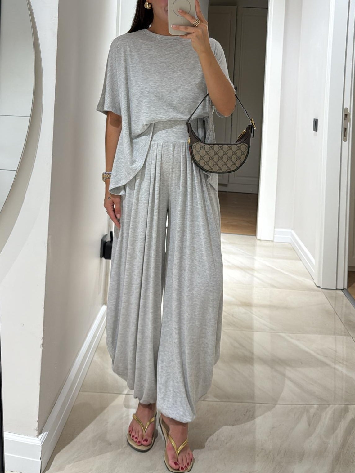 Short Sleeve Top and Wide Leg Pants Two Piece Set