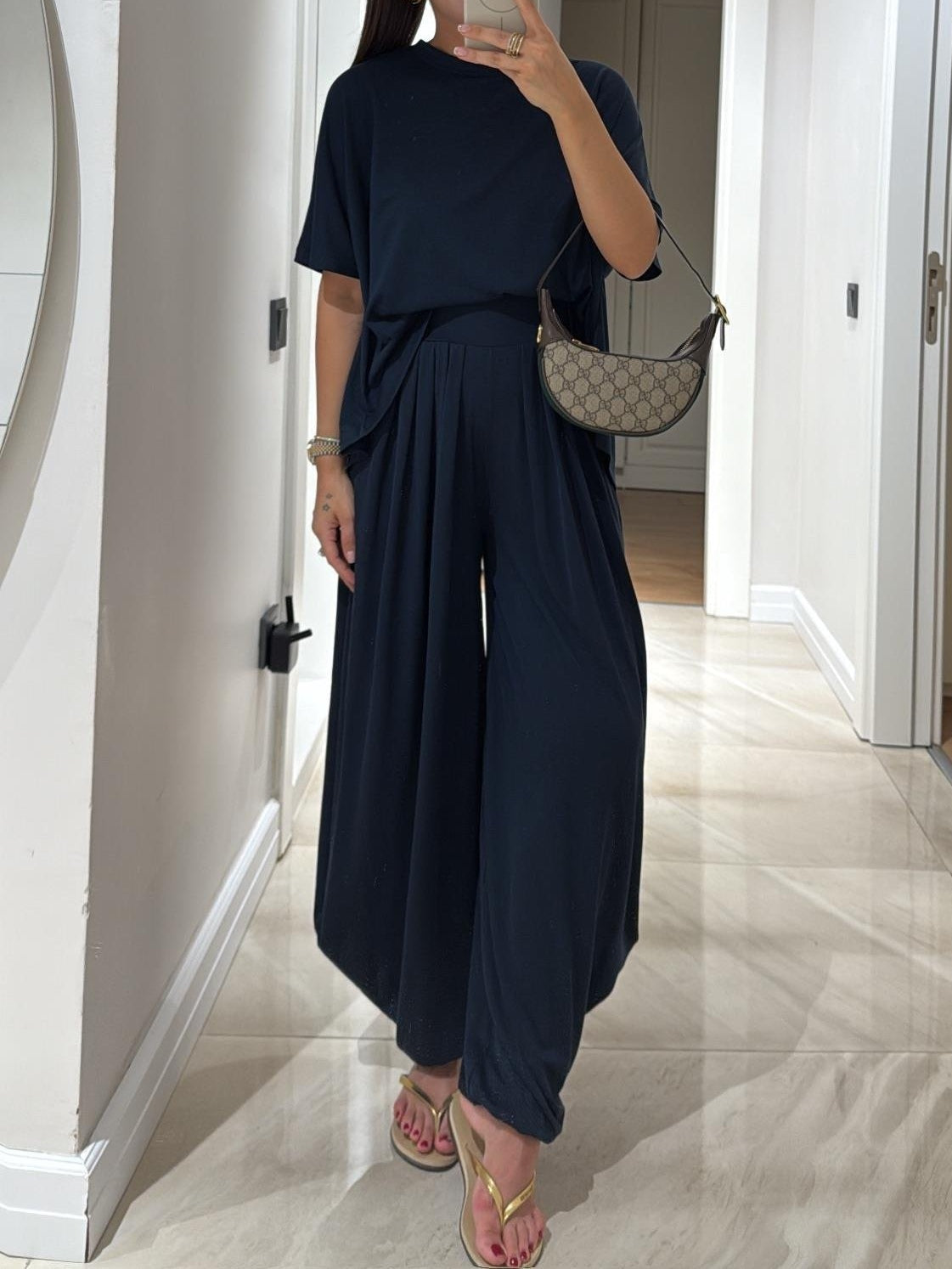 Short Sleeve Top and Wide Leg Pants Two Piece Set