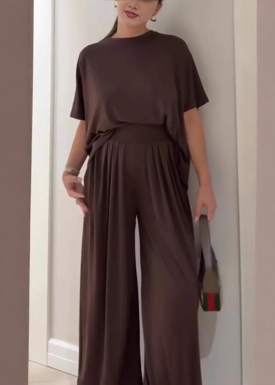 Short Sleeve Top and Wide Leg Pants Two Piece Set