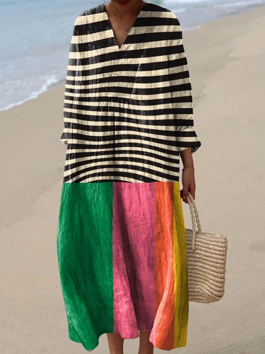 Vintage Abstract Art Print Dress Multicolor
