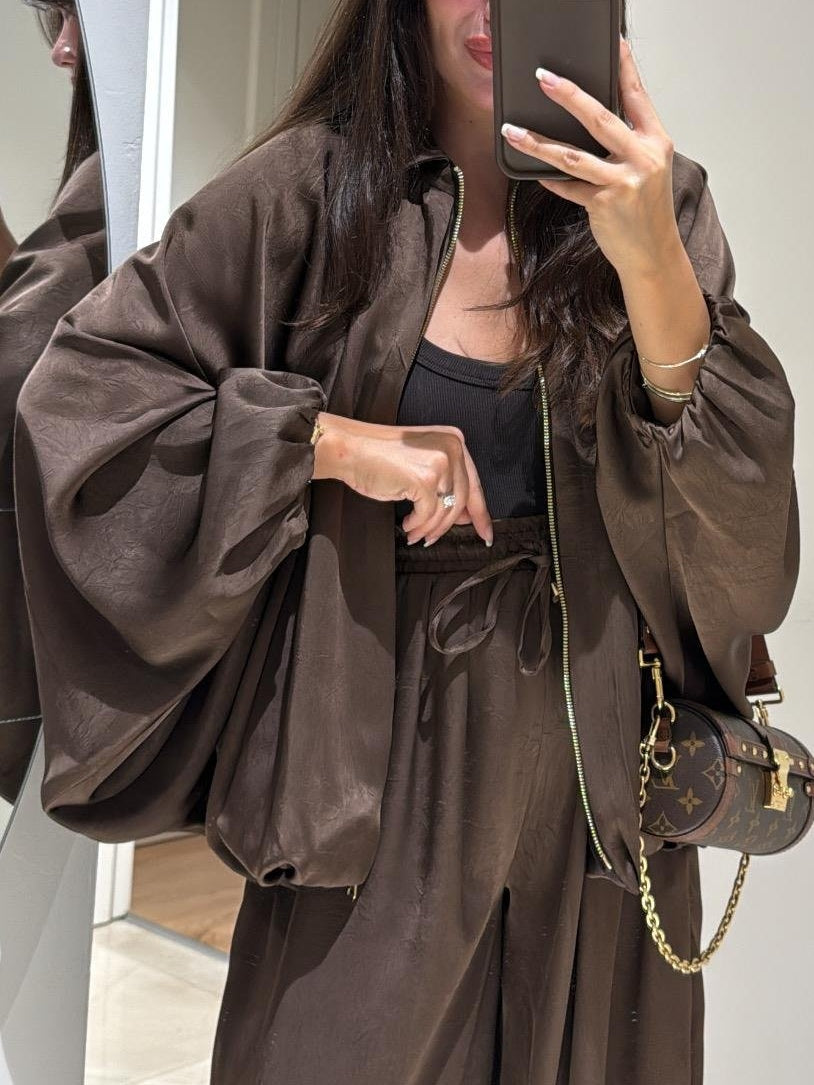 Shirt Jacket and Wide Leg Pants Two Piece Set
