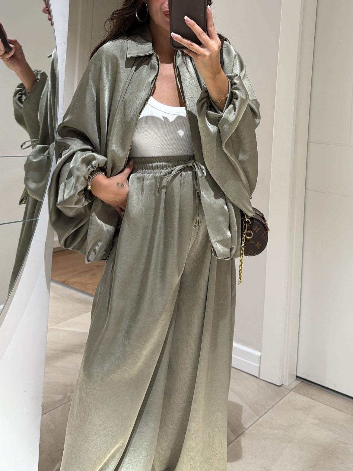 Shirt Jacket and Wide Leg Pants Two Piece Set