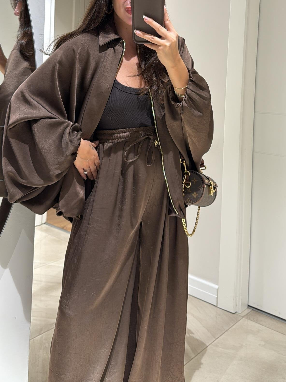 Shirt Jacket and Wide Leg Pants Two Piece Set