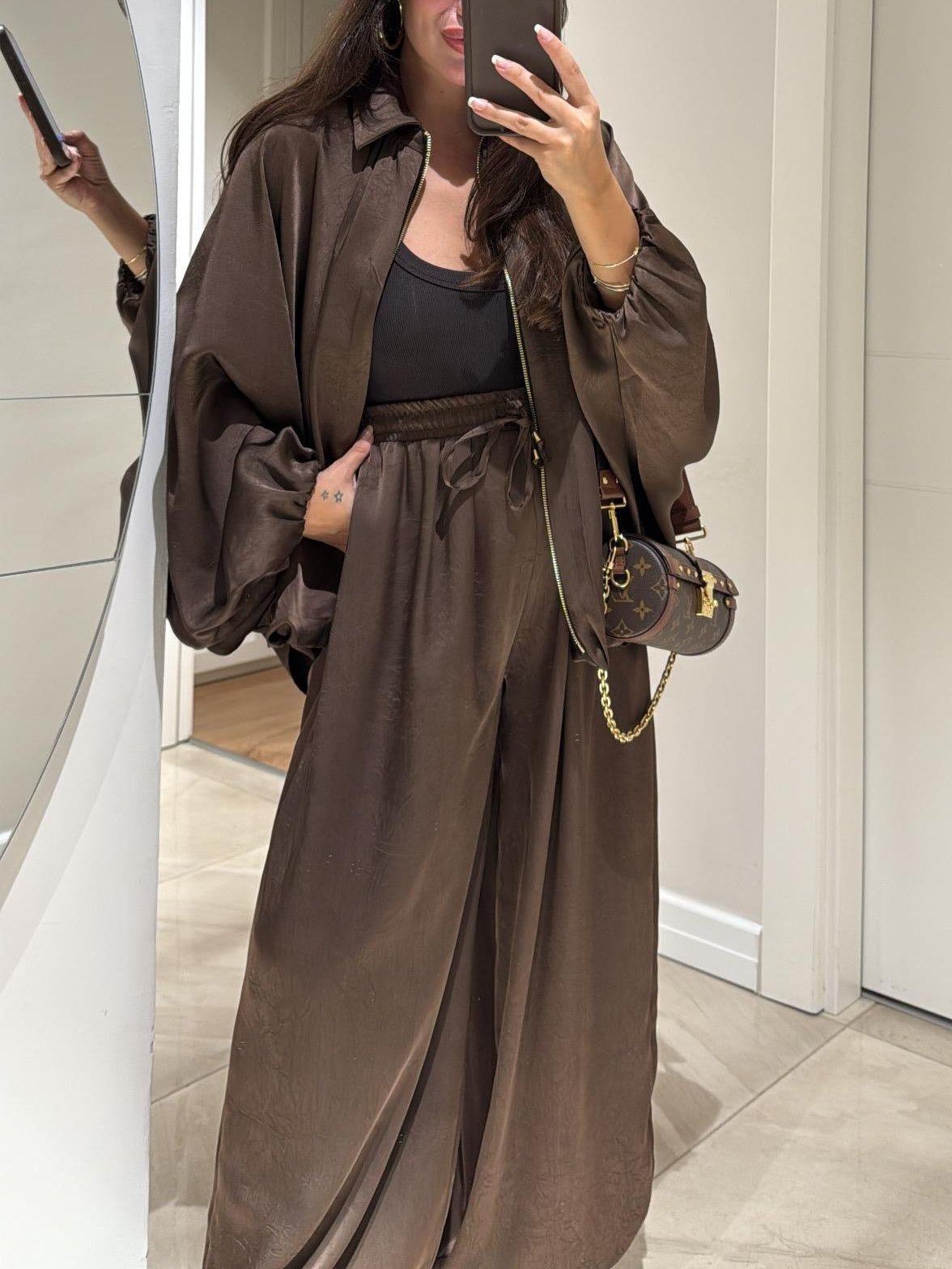 Shirt Jacket and Wide Leg Pants Two Piece Set