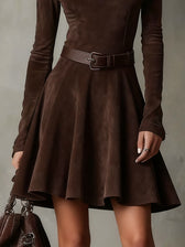 Faux Suede Mock Neck Long Sleeve Fit and Flare Mini Dress 3
