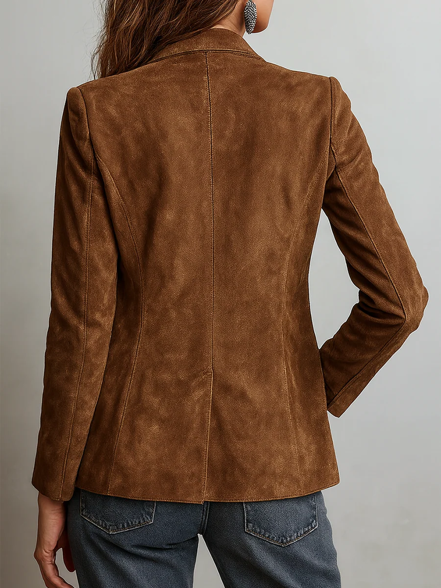 Notch Lapel Suede Look Button Front Blazer