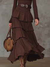 V-Neck Long Sleeve Ruched Tiered Ruffle Maxi Dress 3
