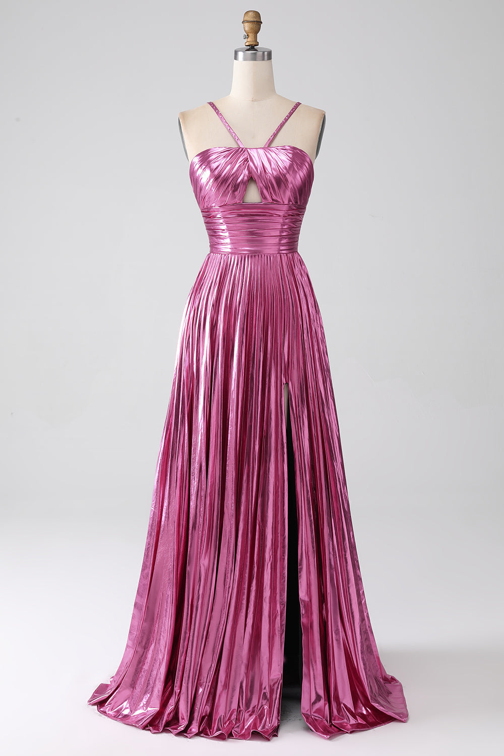 20721 - A Line Halter Ruched Long 2024 Semi Formal Prom Dress with Slit