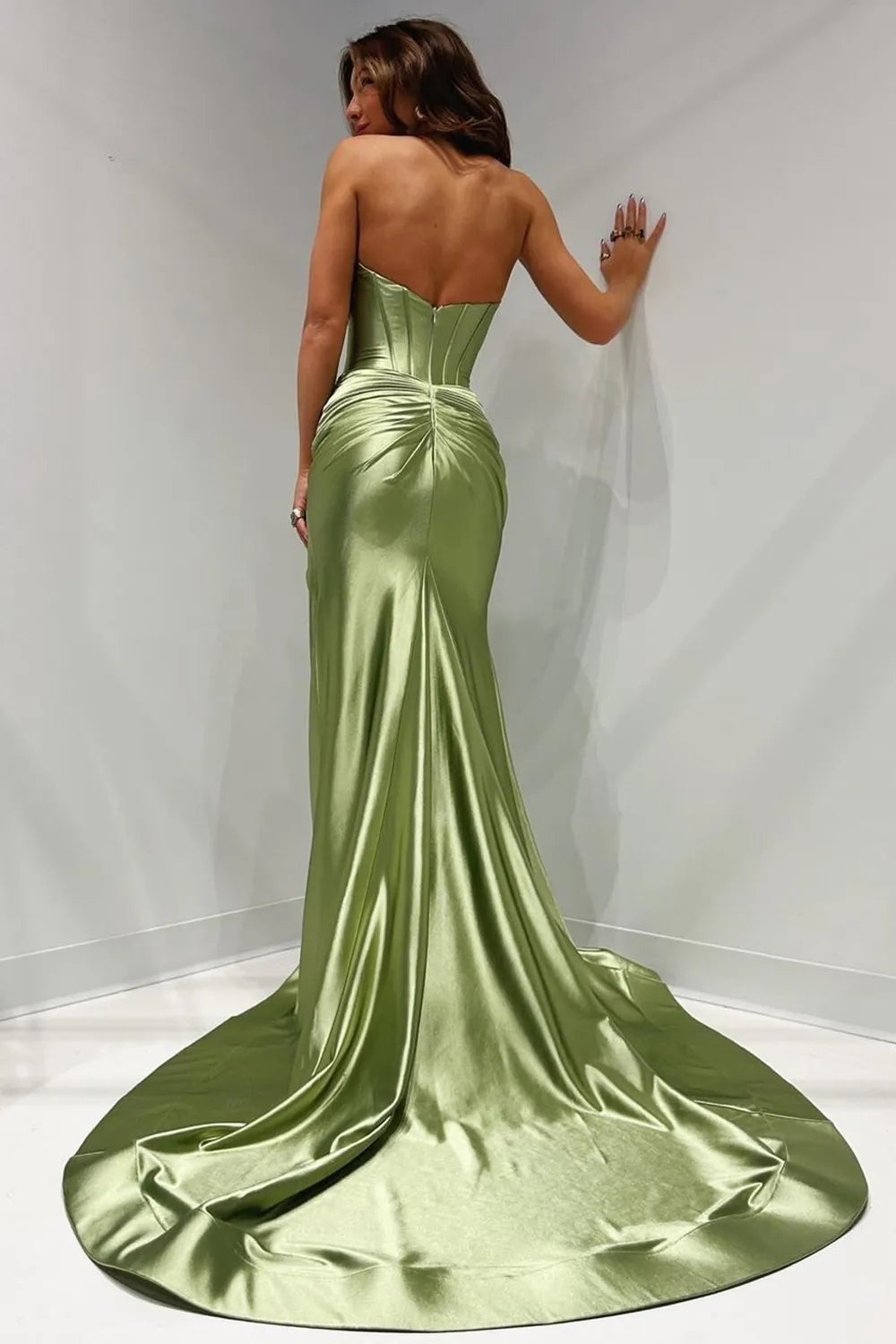 Satin Mermaid Strapless Long Prom Dress With Split