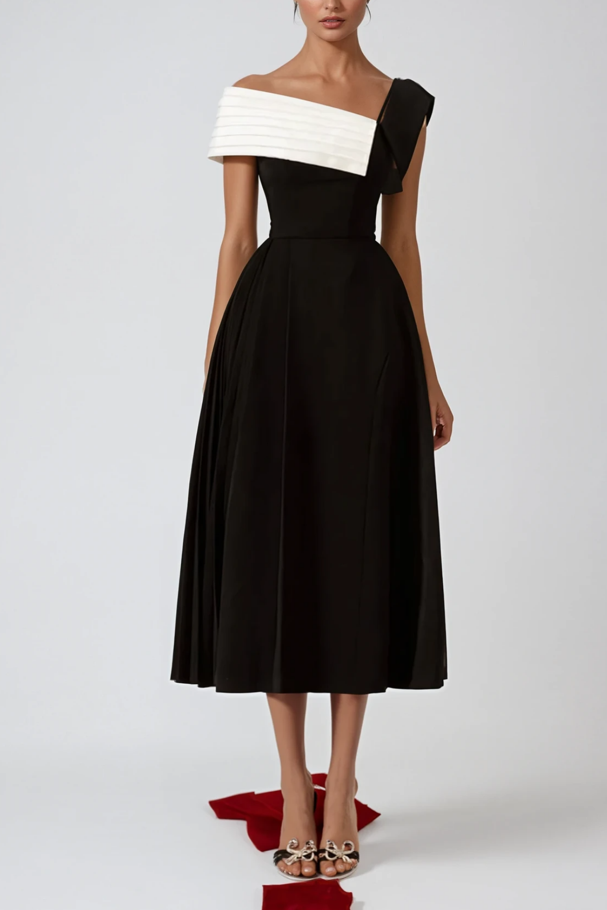 Asymmetric Ya Lapel Midi Dress