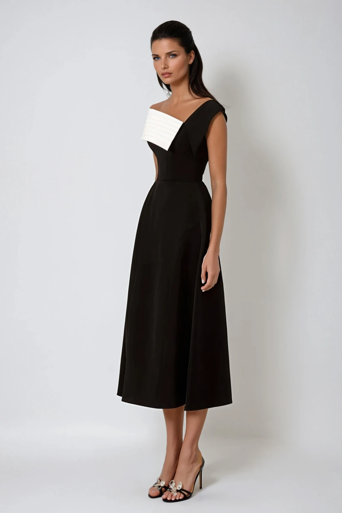 Asymmetric Ya Lapel Midi Dress