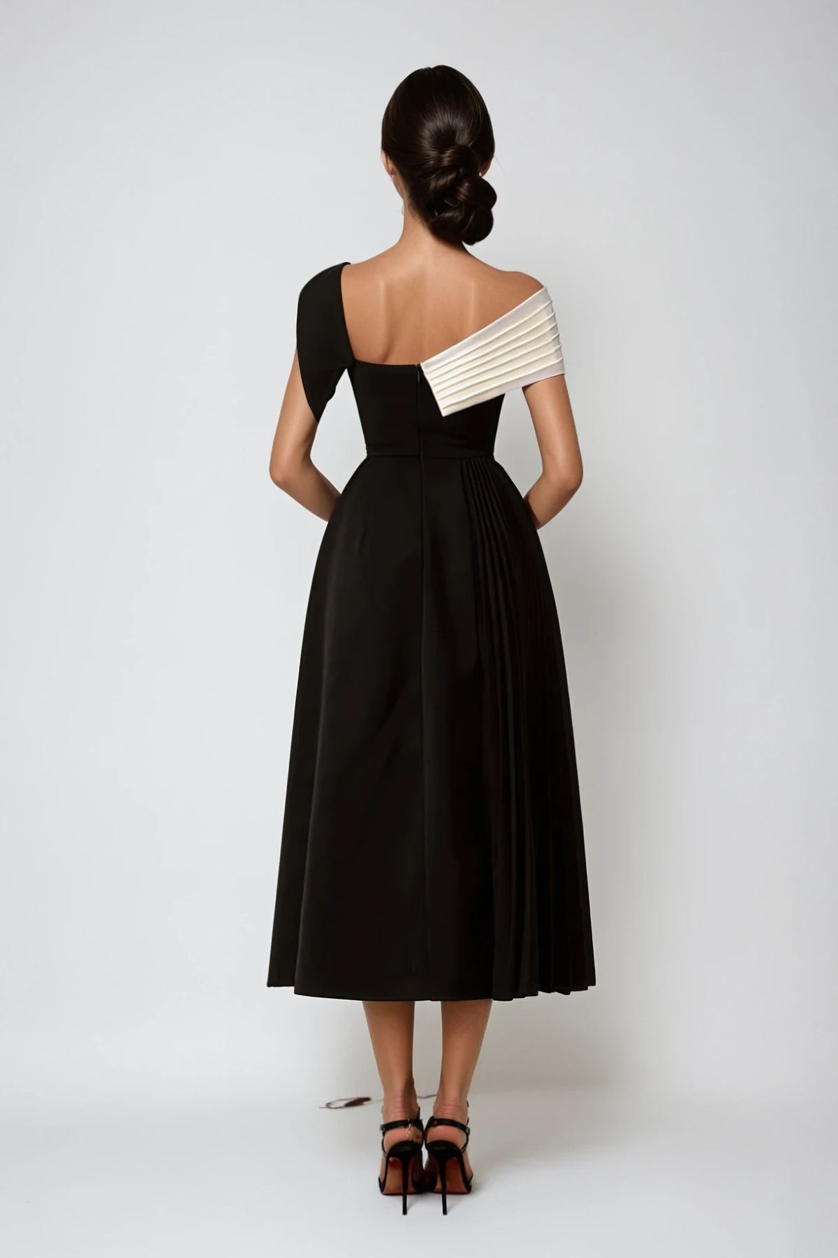 Asymmetric Ya Lapel Midi Dress