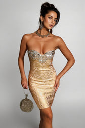 Verity Rhinestone Printed Bandage Mini Dress - View 2