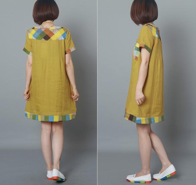 Yellow summer linen dress materniy dress pure linen shift sundress
