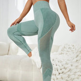 Seamless Fitness Hollow Out High Waist Yoga Legging Green / S