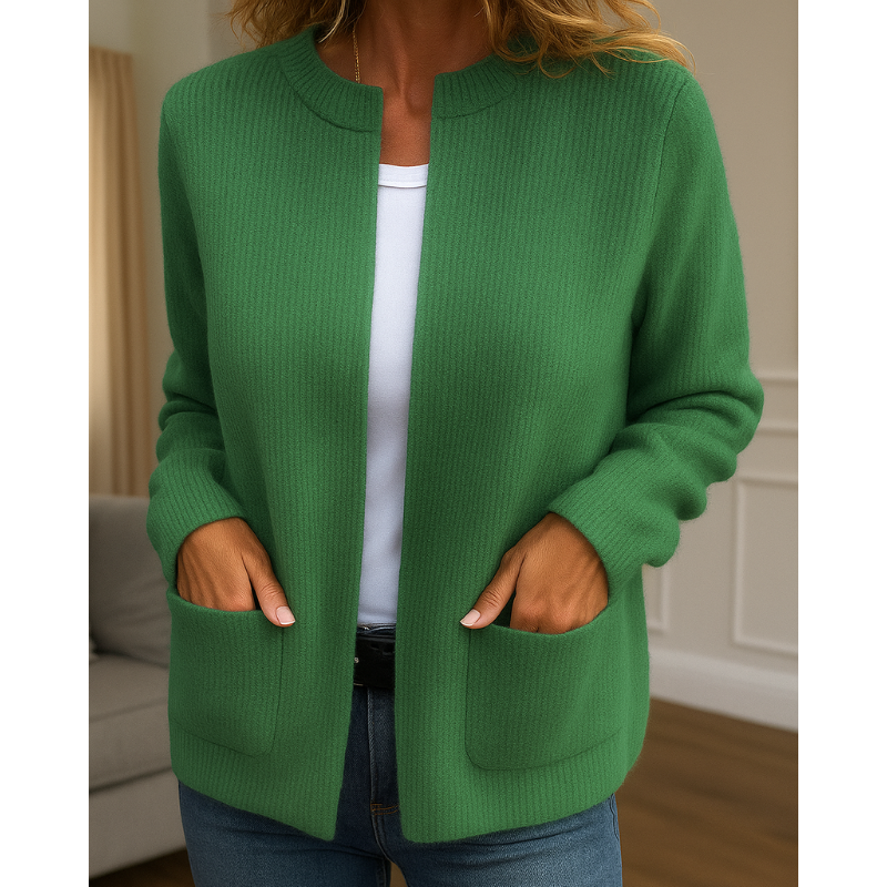 Ribbed Knit Zip Front Pocket Cardigan