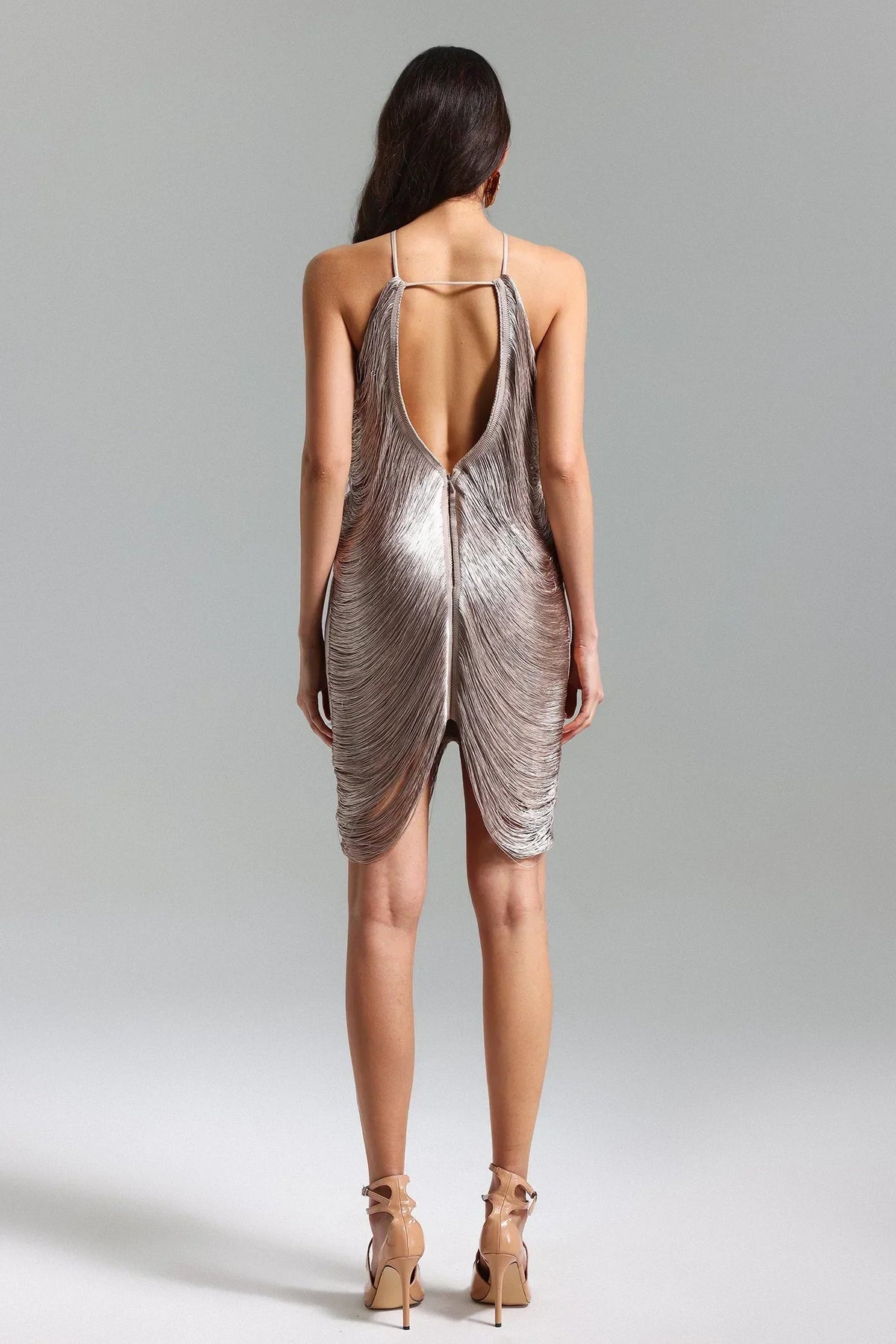 Celeb Tassel Halter Backless Mini Dress