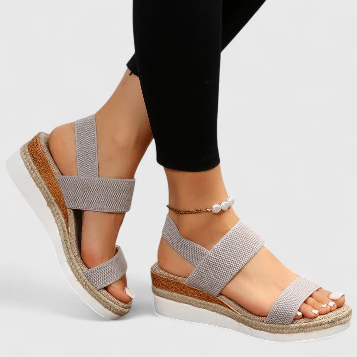 Open Toe Elastic Ankle Strap Espadrille Wedge Sandals 12