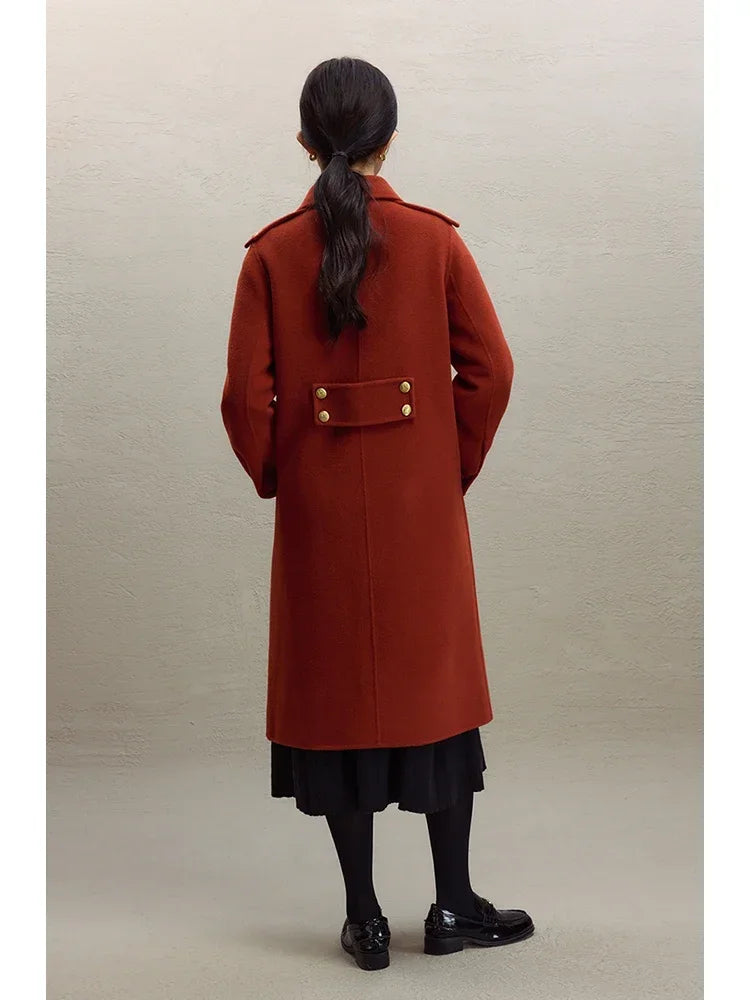 Wool Look Epaulette Shoulder Button Back Tab Longline Coat