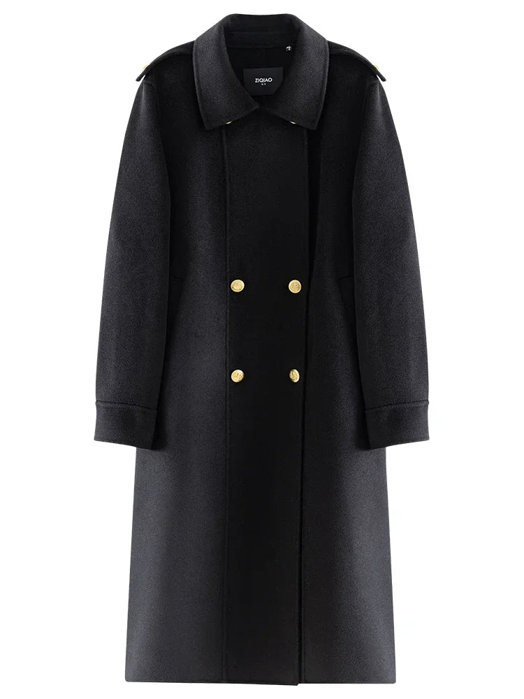 Wool Look Epaulette Shoulder Button Back Tab Longline Coat 4