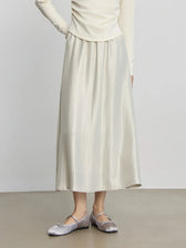 Solid Long High Waist Elastic Silver Grey Draped A-Line Commuter Skirt White / Xxs