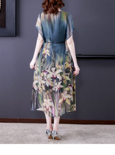 Vintage French V-neck Chiffon Silk Long Dress 4