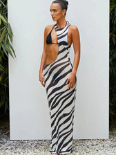 Striped Mesh Cut Out Midi Dress 4