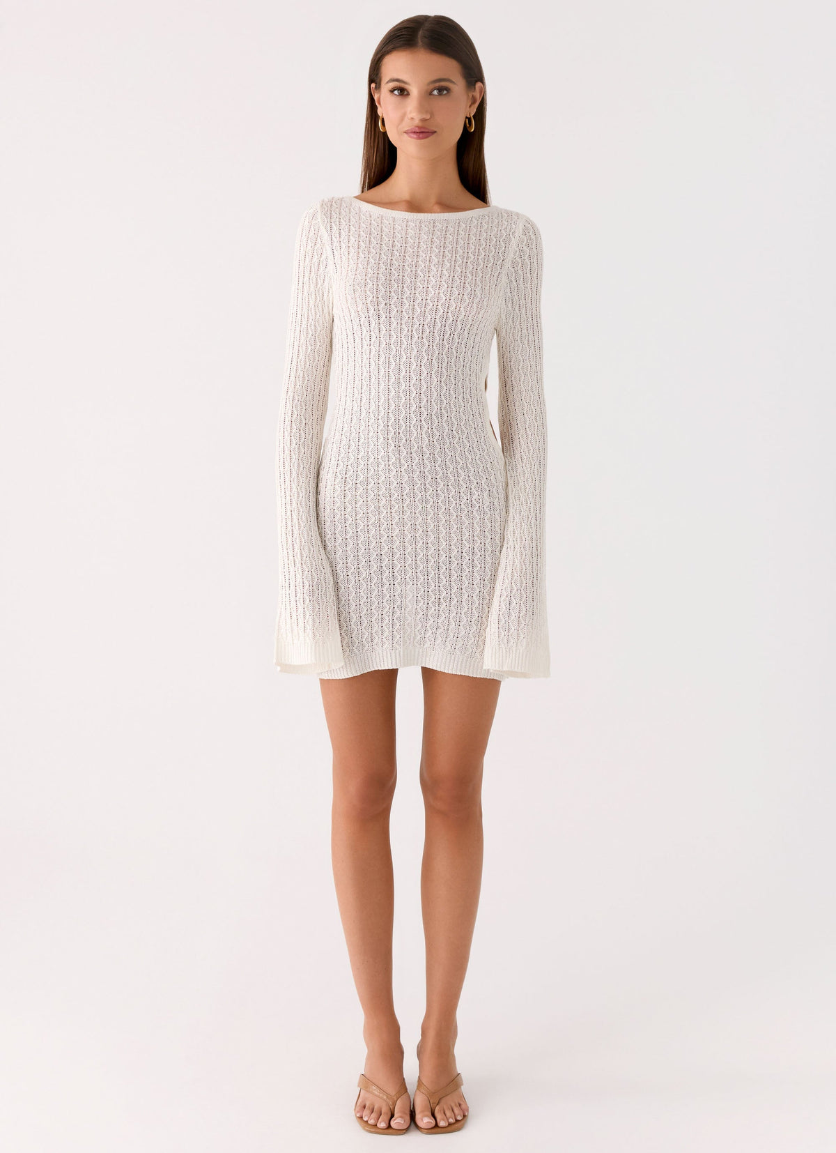 Crochet Knit Long Sleeve Side Cut Out Bodycon Mini Dress 4