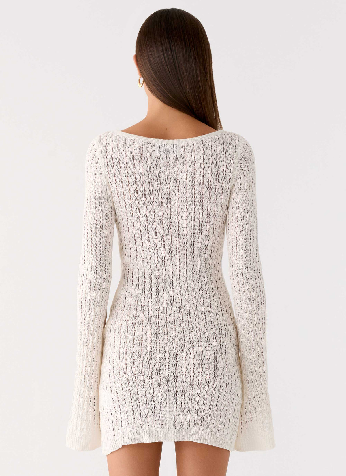 Crochet Knit Long Sleeve Side Cut Out Bodycon Mini Dress 3