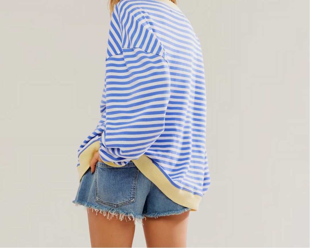 Striped Boat Neck Long Sleeve Oversized Sweatshirt