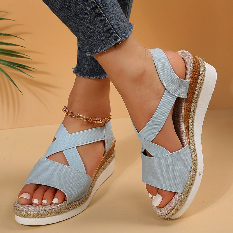 Open Toe Cross Strap Espadrille Wedge Sandals