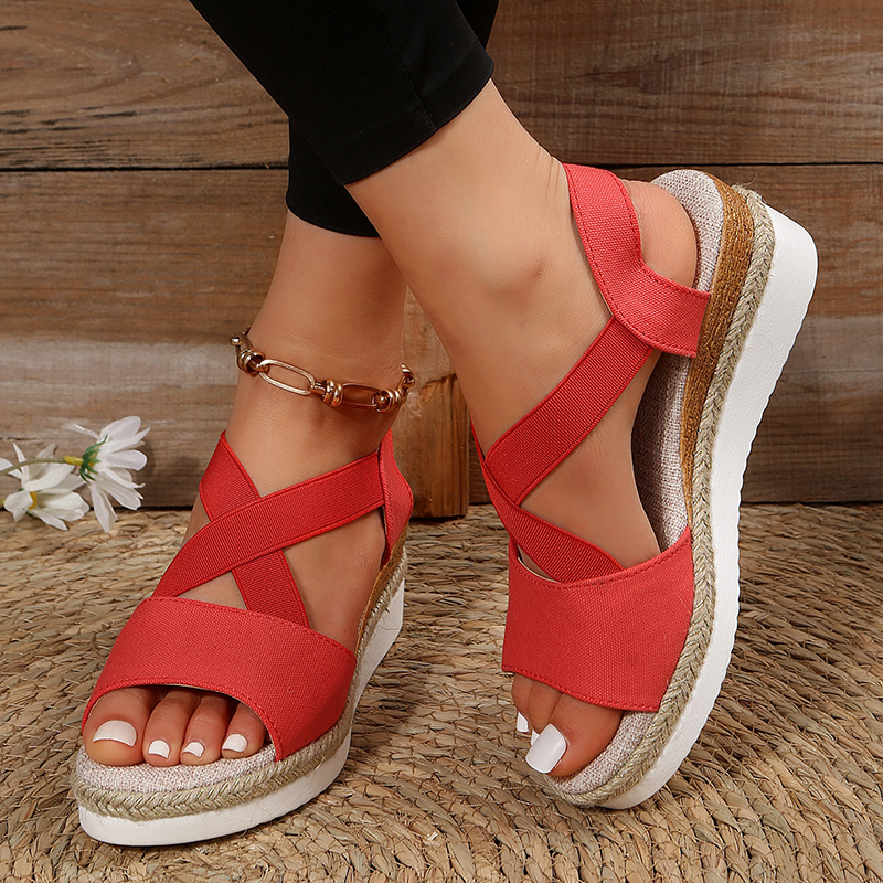 Open Toe Cross Strap Espadrille Wedge Sandals