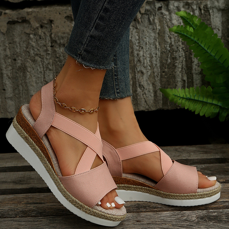 Open Toe Cross Strap Espadrille Wedge Sandals