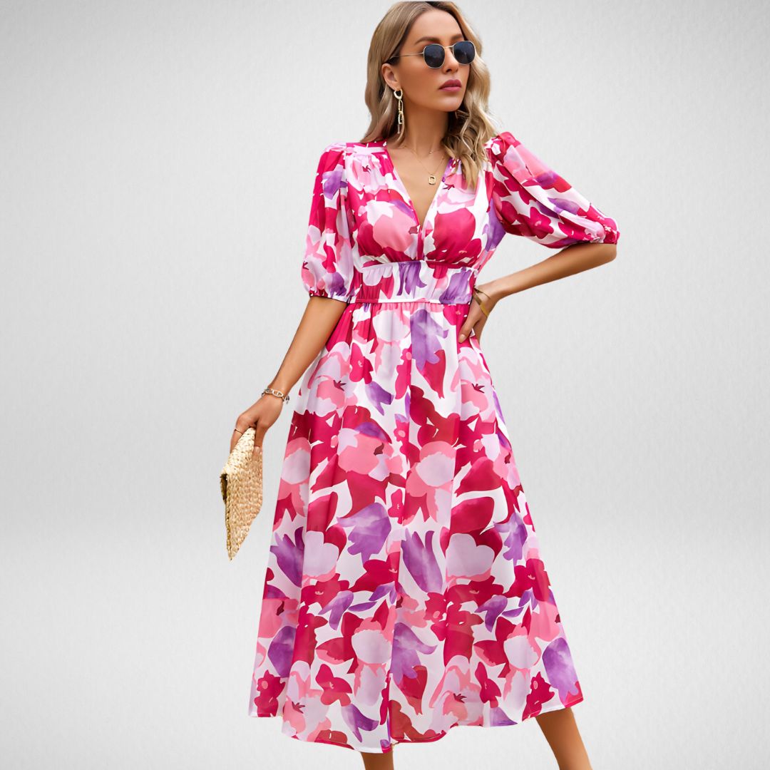 Sabrina Chic Charming V Neck Dress Designer Edit