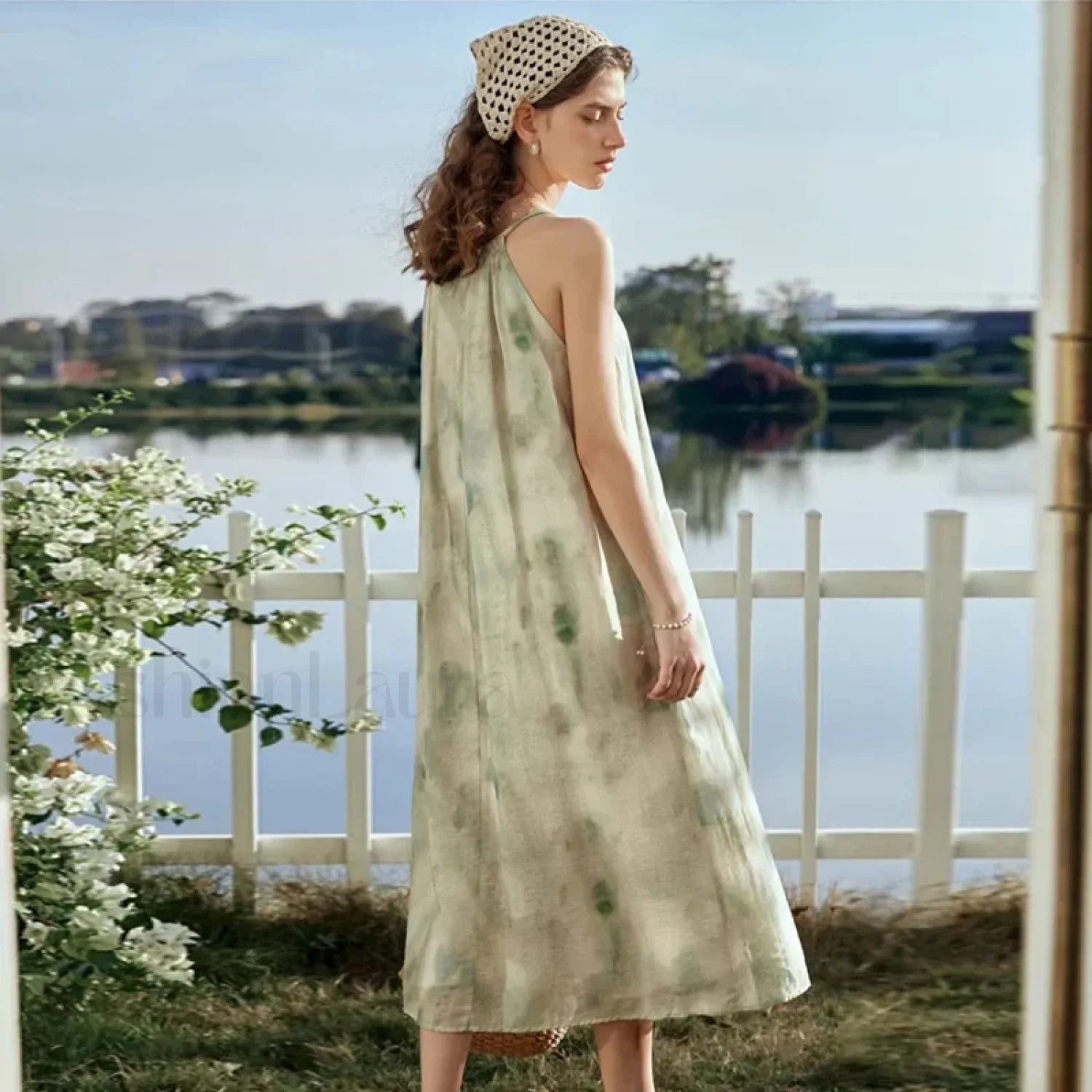 A-Line Chiffon Lace-Up Floral Dress