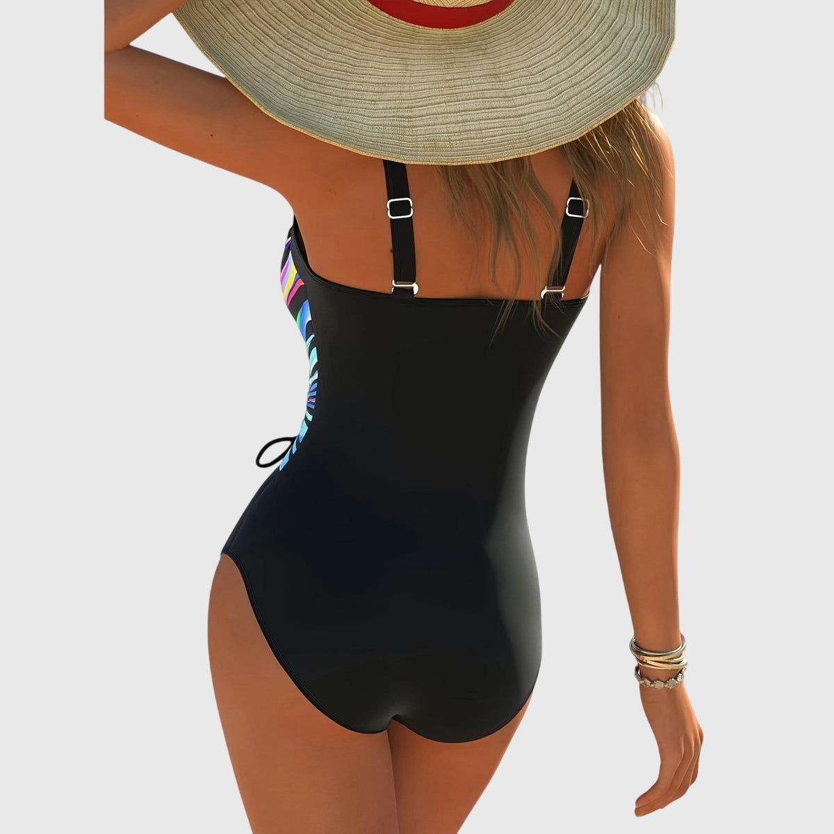 V-Neck Ruched Striped One Piece Swimsuit