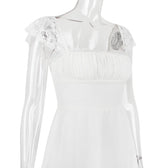 Lace Trim Square Neck Ruched Fit and Flare Mini Dress 33