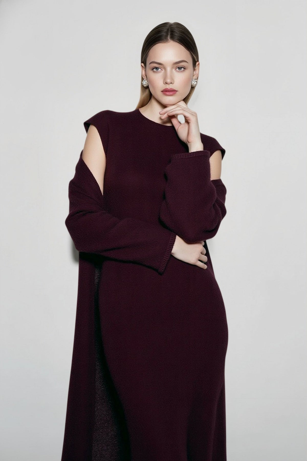 Crew Neck Knit Dress and Longline Cardigan Two Piece Set 2