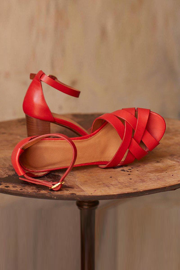 Cross Chunky Heels Sandals