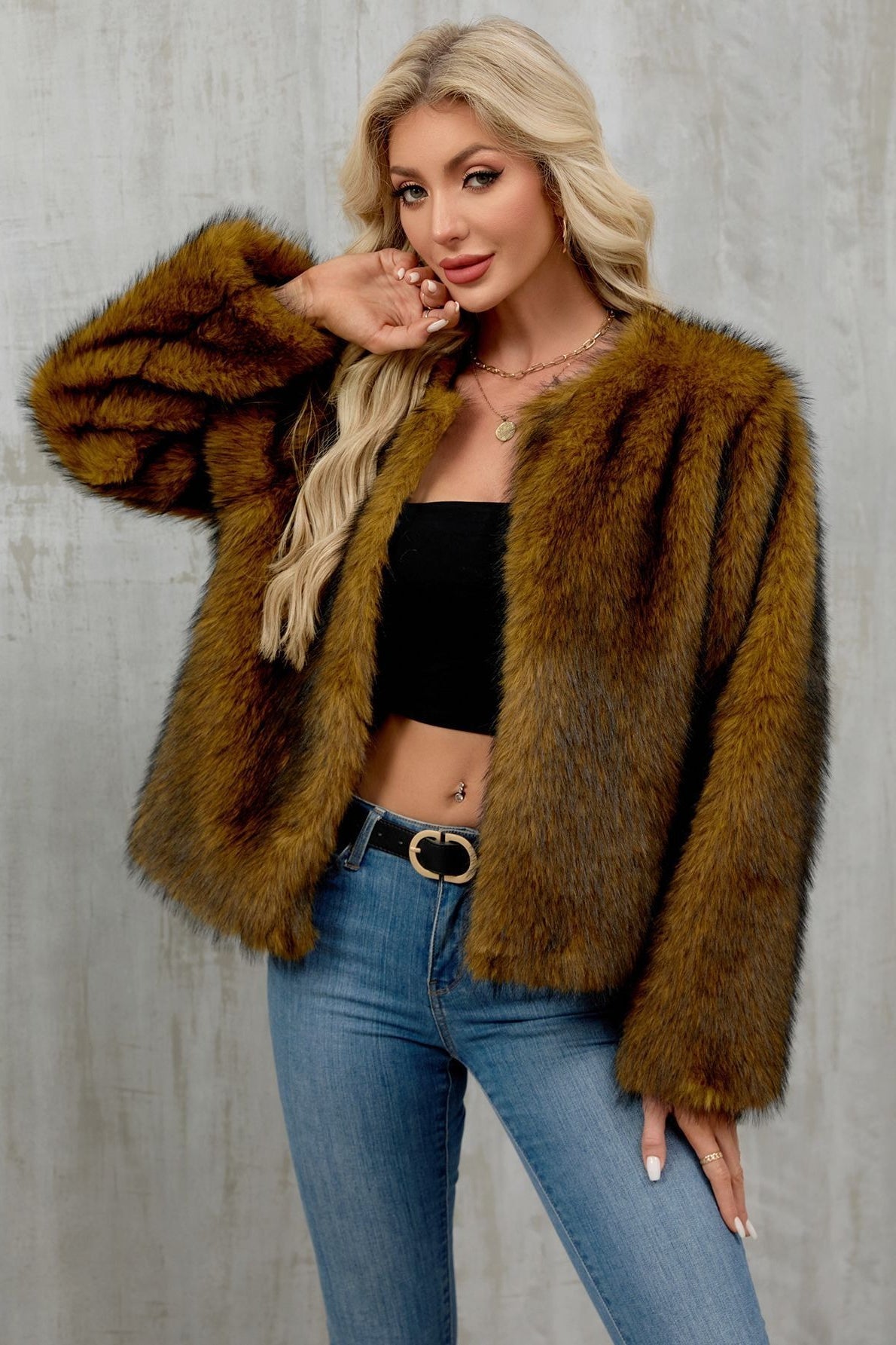 Cropped Faux Fur Zip Coat