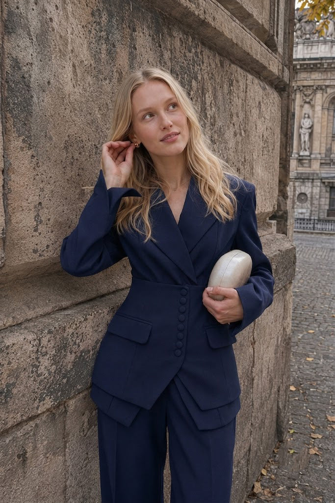 Casual V Neck Two Piece Blazer Pants Set