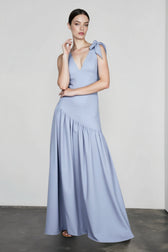 Elegant Bow Strap Fitted Flared Sleeveless Party Dress