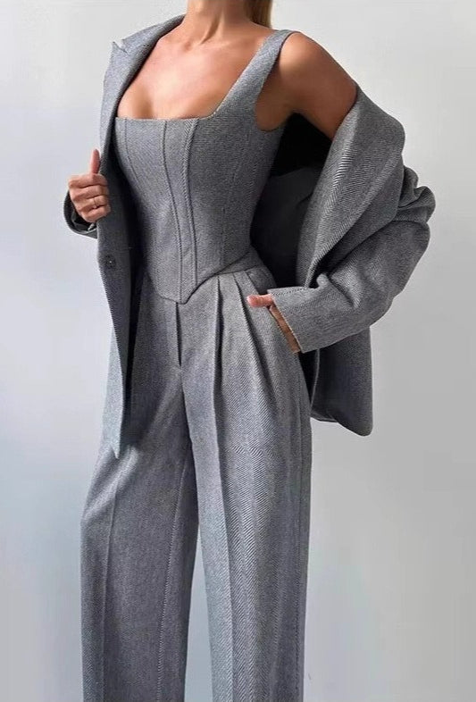 Corset Vest Blazer Trouser Three Piece Set